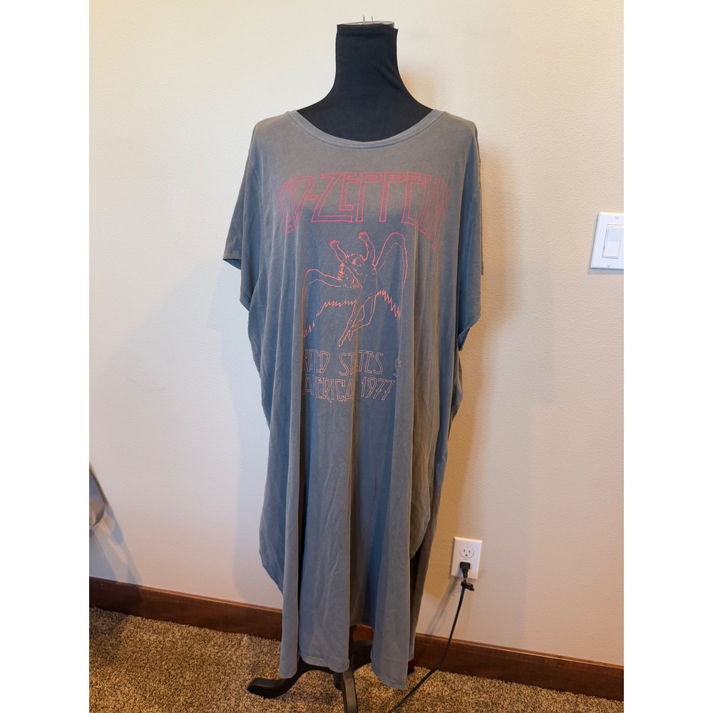 Led Zeppelin Band T Shirt Dress Oversized Gray Music Graphic Tee